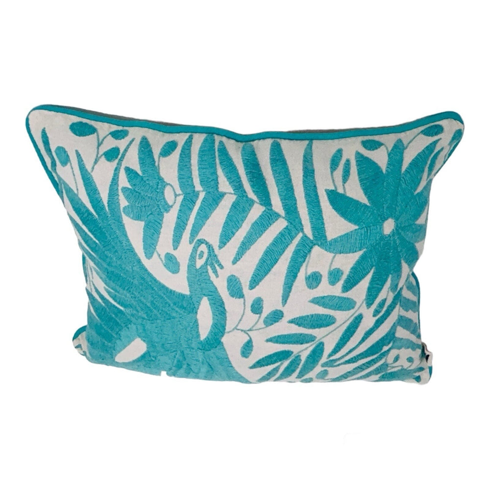 Mexican Folk Art Pillow | Unique Accent Pillow | Boho Embroidery, insert Included | Small Otomi Turquoise Dream from Tenango de Doria