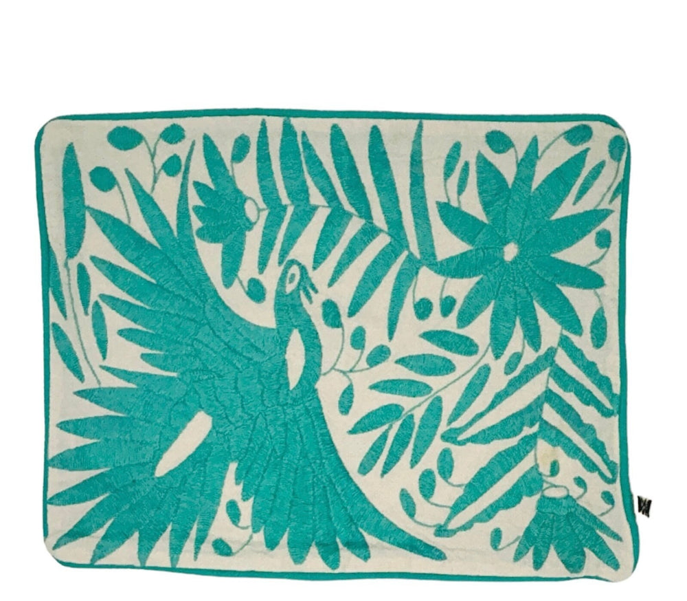 Mexican Folk Art Pillow | Unique Accent Pillow | Boho Embroidery, insert Included | Small Otomi Turquoise Dream from Tenango de Doria