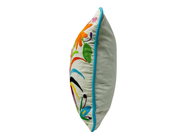 Mexican Folk Art Pillow | Unique Accent Pillow | Boho Embroidery Custom Pillow, insert Included | Small Otomi Roosters from Tenango de Doria