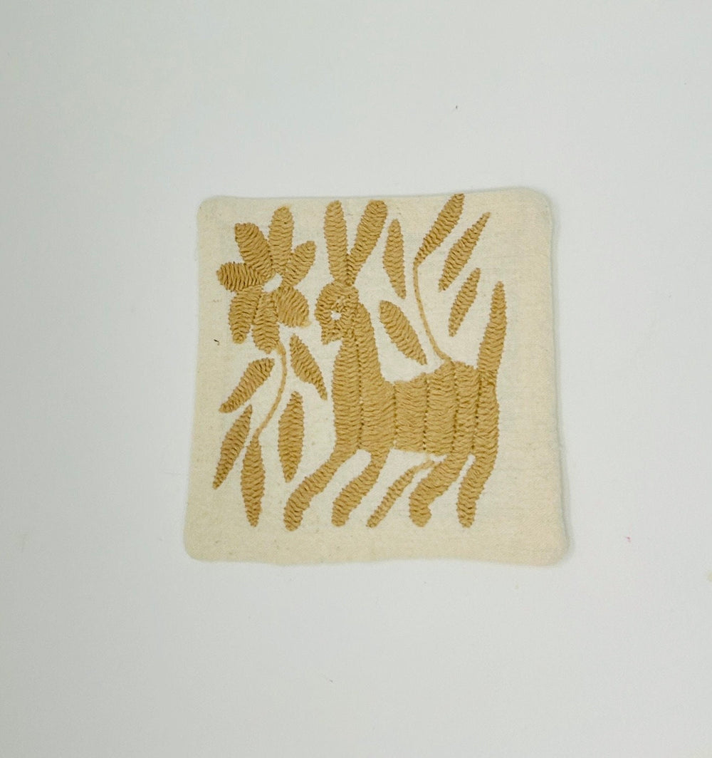 Set of 6 Animal Coasters | Boho Embroidery | Folk Art Mexican | Otomi Tan Craft Coasters from Tenango de Doria | One of a kind
