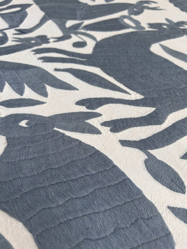 Mexican Tapestry Wall Art | Boho Embroidery | Otomi Gloria Grey dreams | Otomi embroidery pattern | Custom Embroidery Art | Tenango de Doria