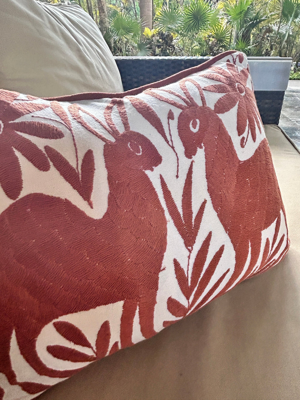Mexican Folk Art Pillow | Unique Accent Pillow | Boho Embroidery Custom Pillow, insert Included | Small Otomi Light Brown | Tenango de Doria