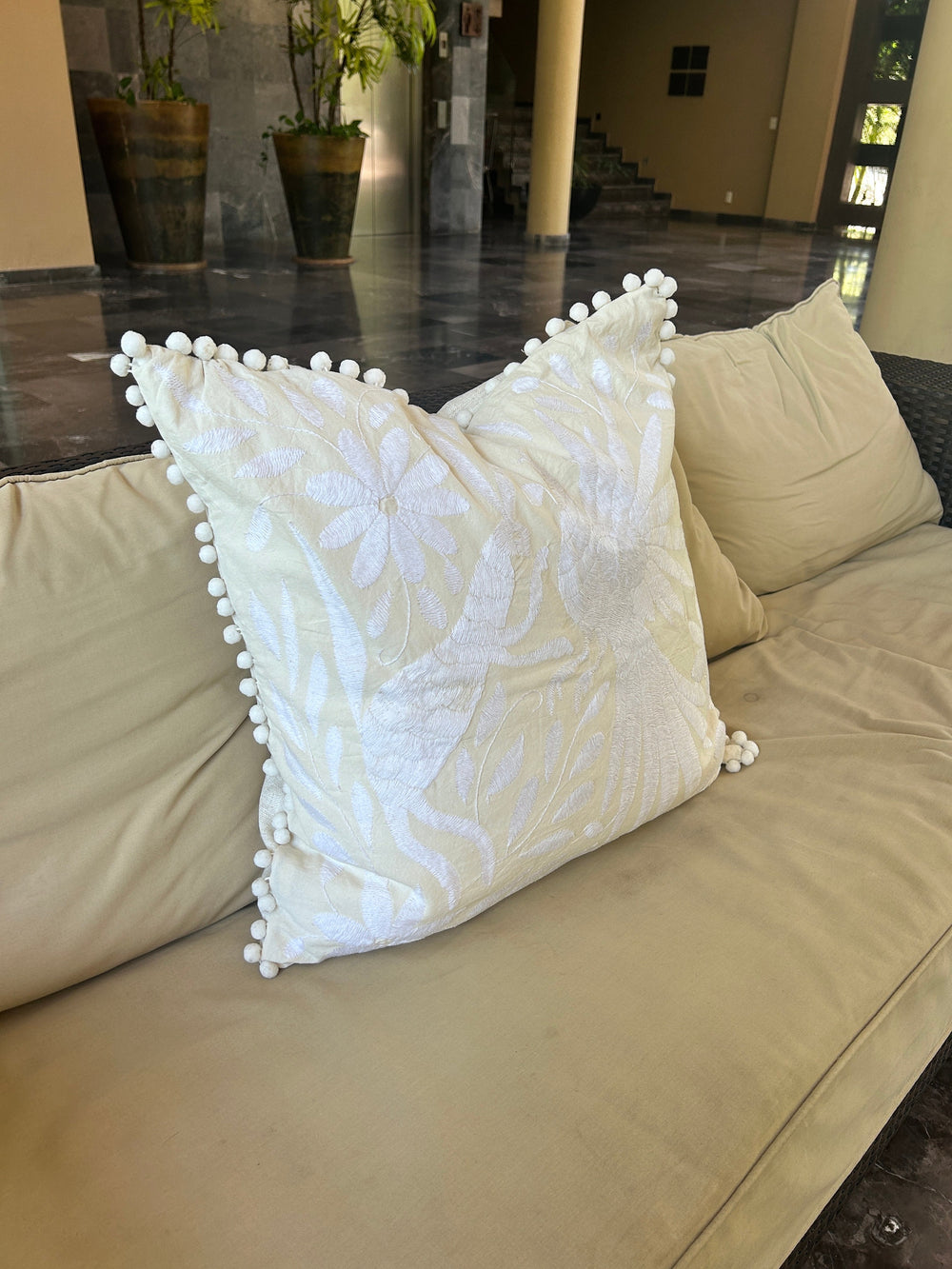 Mexican Folk Art pillow | Boho Embroidery | Large Otomi White Dream | Unique accent pillow | Tenango de Doria, insert included