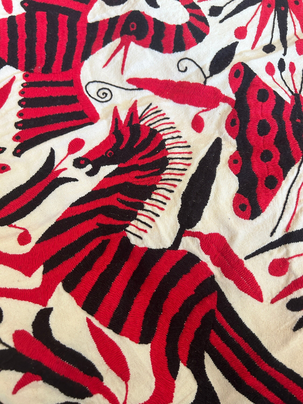 Boho Floor Pouf | Tufted Floor Cushion | Boho Embroidery | Otomi Dark Red Temptation | Round Meditation Pillow from Tenango de Doria