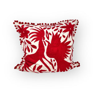 Mexican Folk Art pillow | Boho Embroidery | Large Otomi Red Temptation Dream | Unique accent pillow | Tenango de Doria, insert included