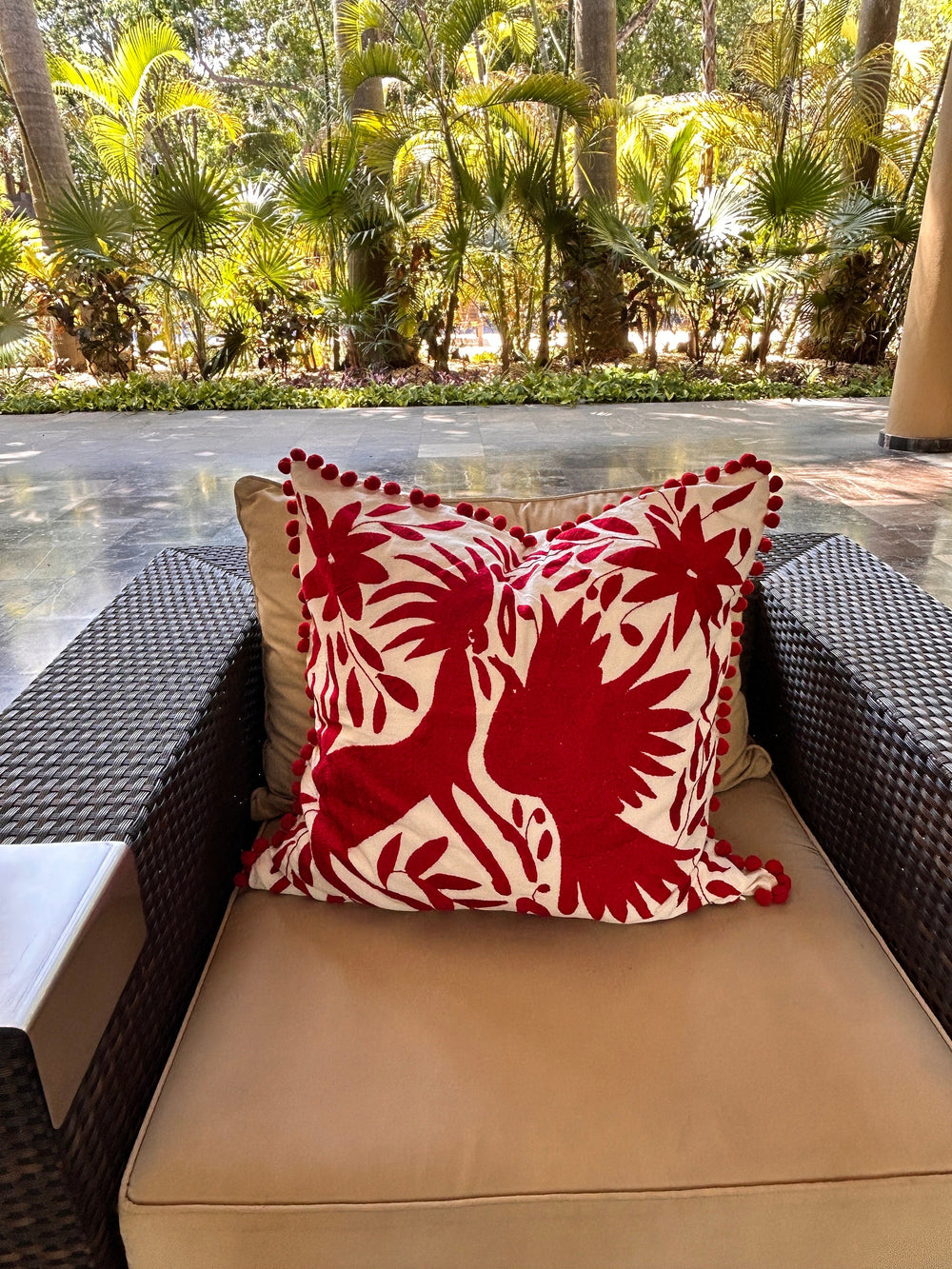 Mexican Folk Art pillow | Boho Embroidery | Large Otomi Red Temptation Dream | Unique accent pillow | Tenango de Doria, insert included