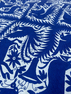 Mexican Tapestry Wall Art | Boho Embroidery | Artistic Framing | Otomi Royal Blue Spectrum from Tenango de Doria