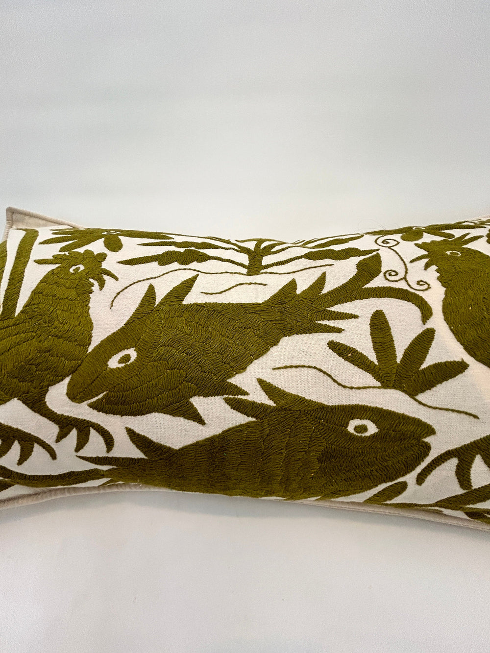 Mexican Folk Art pillow | Otomi Olive Green Dream Garden| Unique Accent Pillow from Tenango de Doria | insert included