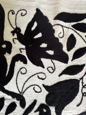 Mexican Tapestry Wall Art | Otomi embroidery pattern | Customizable wall art | Boho Embroidery | Custom Frame | Otomi Black Ofelia Garden