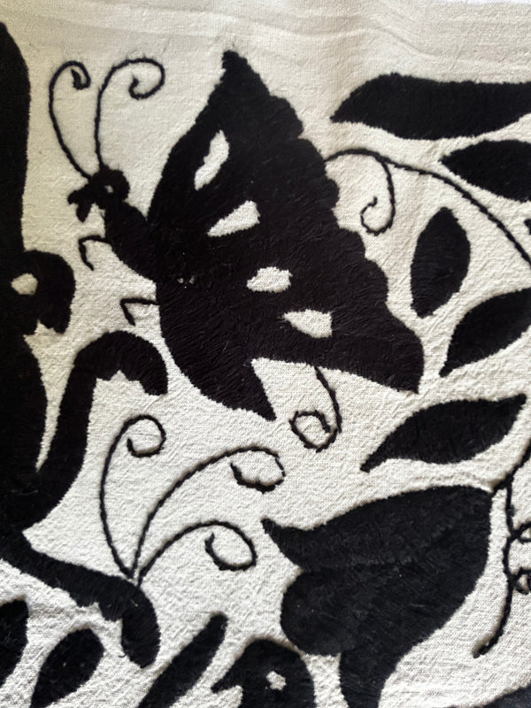 Mexican Tapestry Wall Art | Otomi embroidery pattern | Customizable wall art | Boho Embroidery | Custom Frame | Otomi Black Ofelia Garden