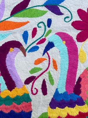 Mexican Tapestry Wall Art | Otomi embroidery pattern | Embroidered Wall Art | Boho Embroidery | Kissing Rainbow Birds from Tenango de Doria