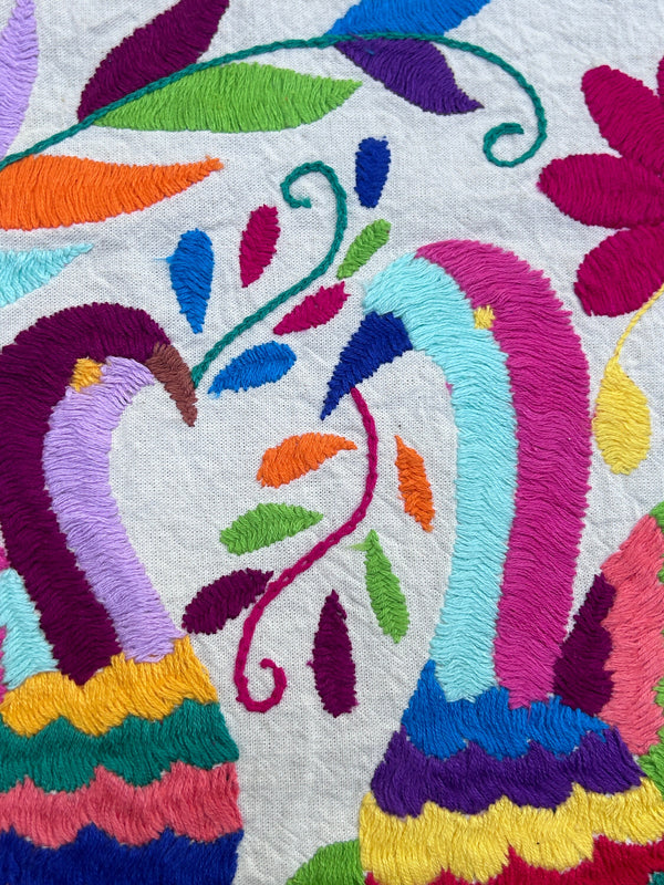Mexican Tapestry Wall Art | Otomi embroidery pattern | Embroidered Wall Art | Boho Embroidery | Kissing Rainbow Birds from Tenango de Doria