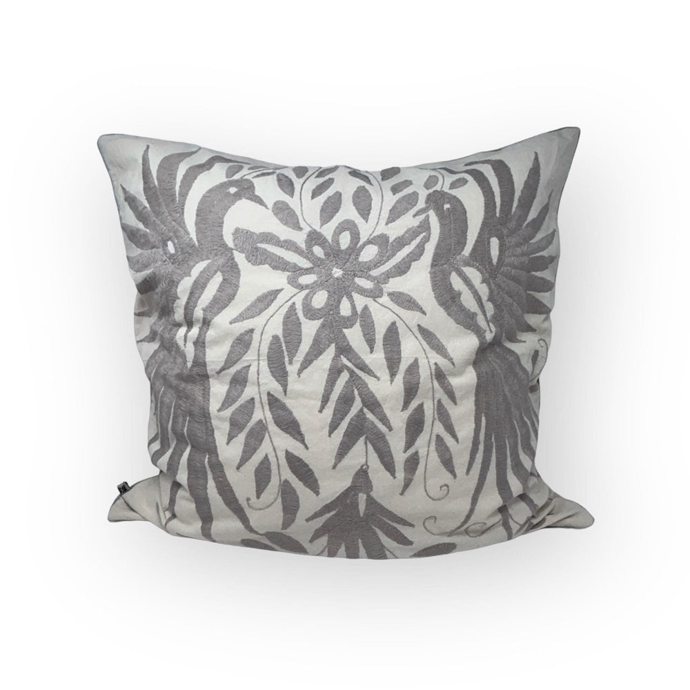 Mexican Folk Art pillow | Boho Embroidery | Large Otomi Silver Dream | Unique accent pillow | Tenango de Doria, insert included