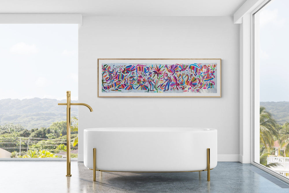 Mexican Tapestry Wall Art | Custom Table Runner | Otomi Embroidery Pattern | Embroidered Wall Art | Boho Embroidery | Otomi Bernabé Rainbow