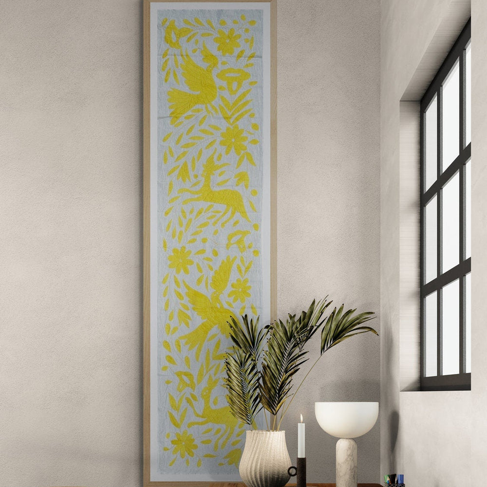 Otomi Table Runner | Mexican Table Runner | Otomi | Large Embroidery | Yellow quiet path from Tenango de Doria