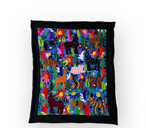 Hand Embroidered Wall Hanging | Mexican Wall Art | Framed Textiles | Black Forest | Mexican Home Decor from San Cristobal de las Casas