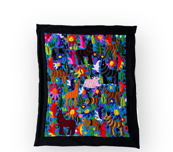 Hand Embroidered Wall Hanging | Mexican Wall Art | Framed Textiles | Black Forest | Mexican Home Decor from San Cristobal de las Casas