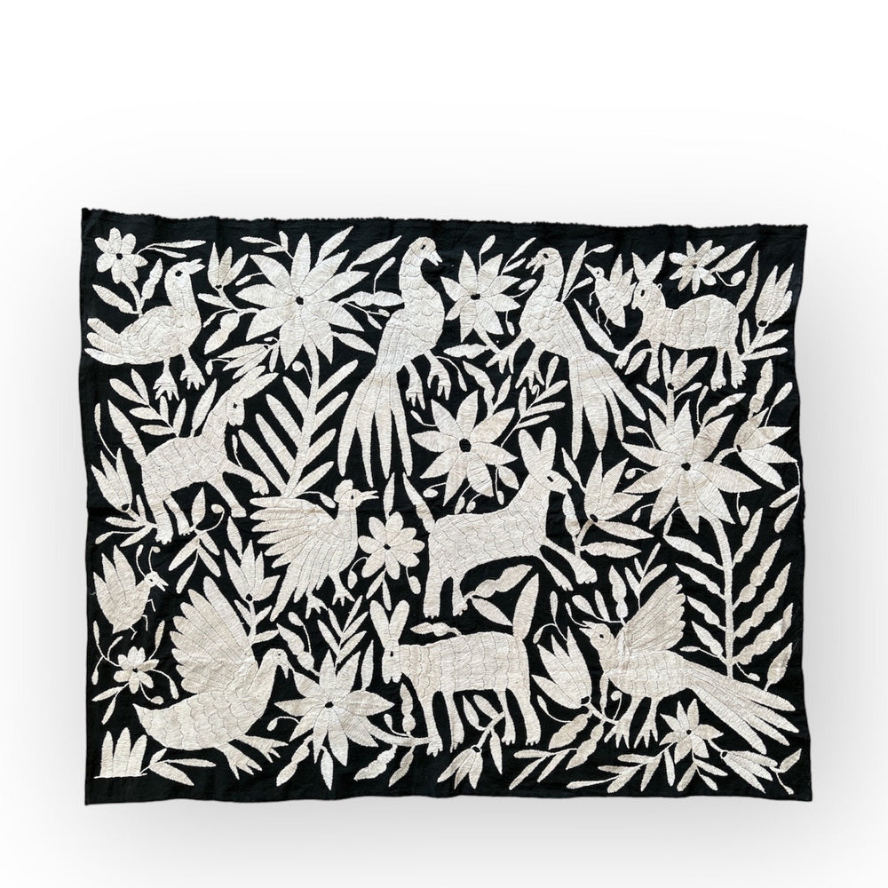 Otomi Embroidery Pattern | Boho Embroidery | Custom embroidery Art | Custom Frame | Silver Grey & Black Garden from Tenango de Doria