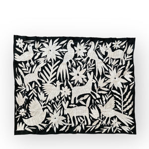 Otomi Embroidery Pattern | Boho Embroidery | Custom embroidery Art | Custom Frame | Silver Grey & Black Garden from Tenango de Doria