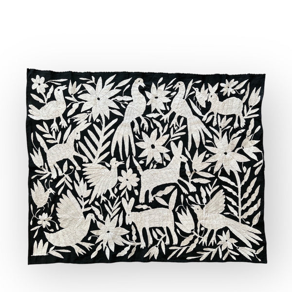 Otomi Embroidery Pattern | Boho Embroidery | Custom embroidery Art | Custom Frame | Silver Grey & Black Garden from Tenango de Doria