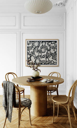 Otomi Embroidery Pattern | Boho Embroidery | Custom embroidery Art | Custom Frame | Silver Grey & Black Garden from Tenango de Doria