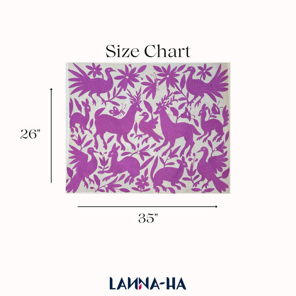 Mexican Tapestry Wall Art | Otomi Embroidery Pattern | Boho Embroidery | Custom embroidery Art | Otomi Lilac Garden from Tenango de Doria