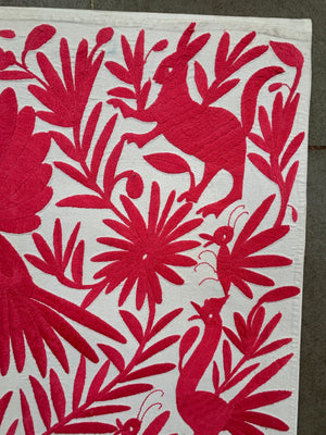 Mexican Wall Art | Otomi Embroidery Pattern | Salmon Textile | Embroidered Wall Art | Boho Embroidery from Tenango de Doria