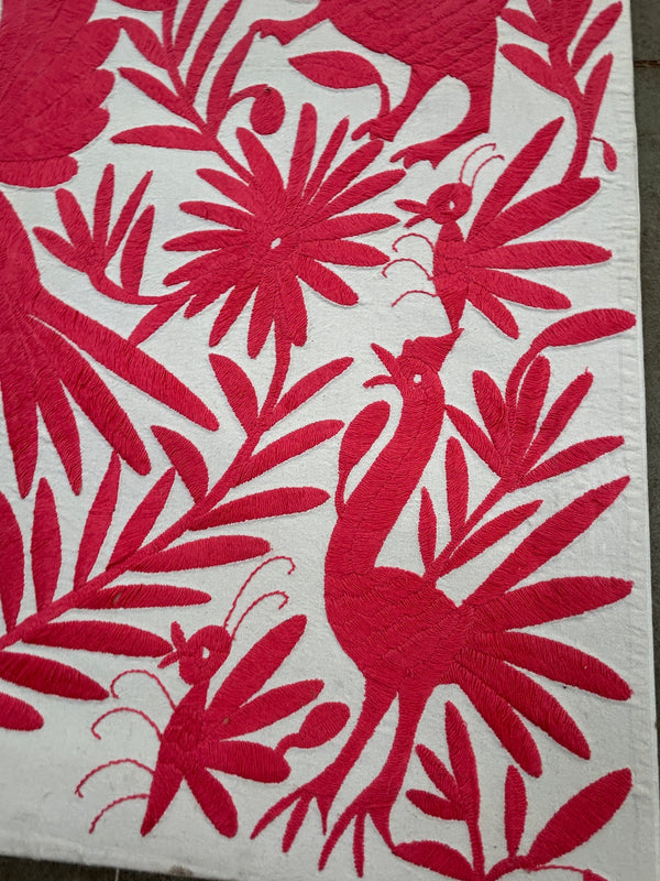 Mexican Wall Art | Otomi Embroidery Pattern | Salmon Textile | Embroidered Wall Art | Boho Embroidery from Tenango de Doria