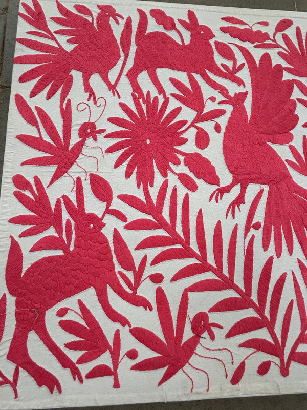 Mexican Wall Art | Otomi Embroidery Pattern | Salmon Textile | Embroidered Wall Art | Boho Embroidery from Tenango de Doria