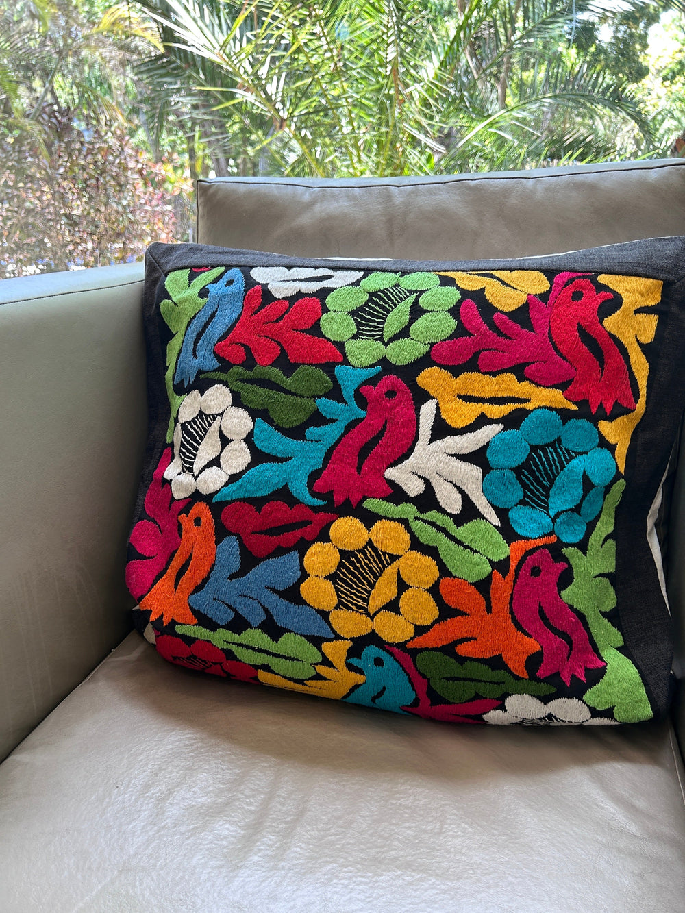 Mexican Folk Art pillowOaxacan Hand Embroidered Pillow 25"x25" – Available in Black & White or Multicolor | Boho style decor