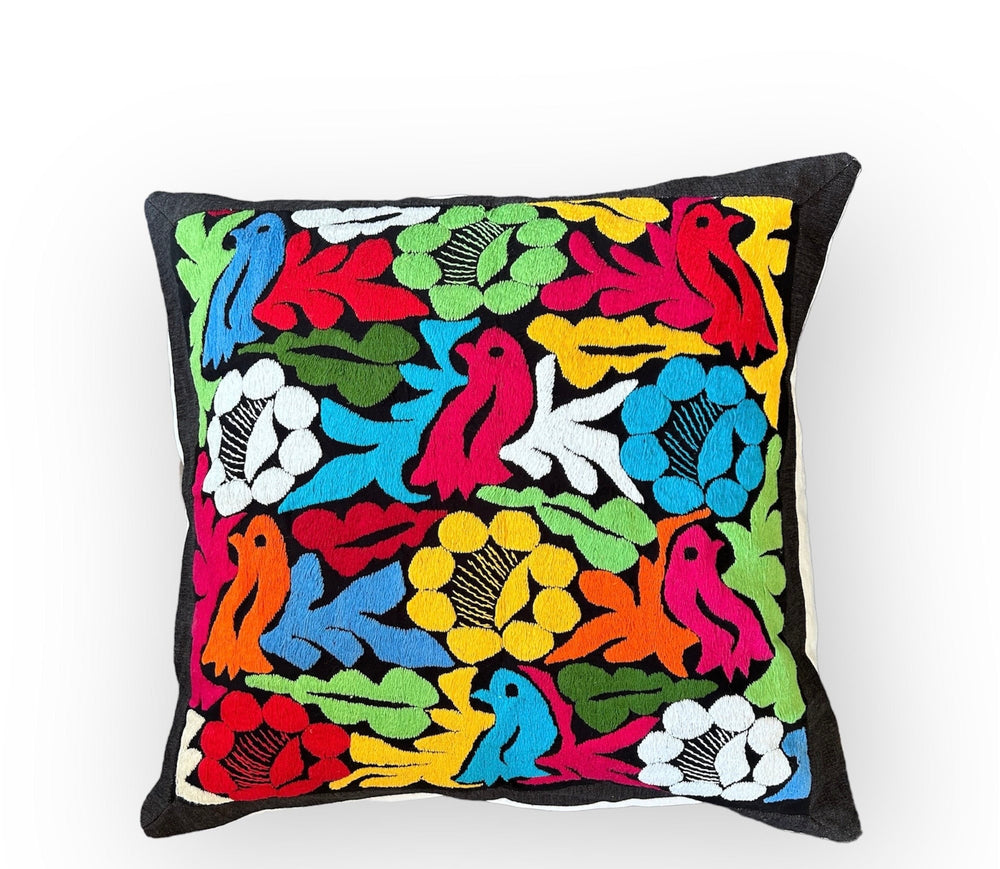 Mexican Folk Art pillowOaxacan Hand Embroidered Pillow 25"x25" – Available in Black & White or Multicolor | Boho style decor