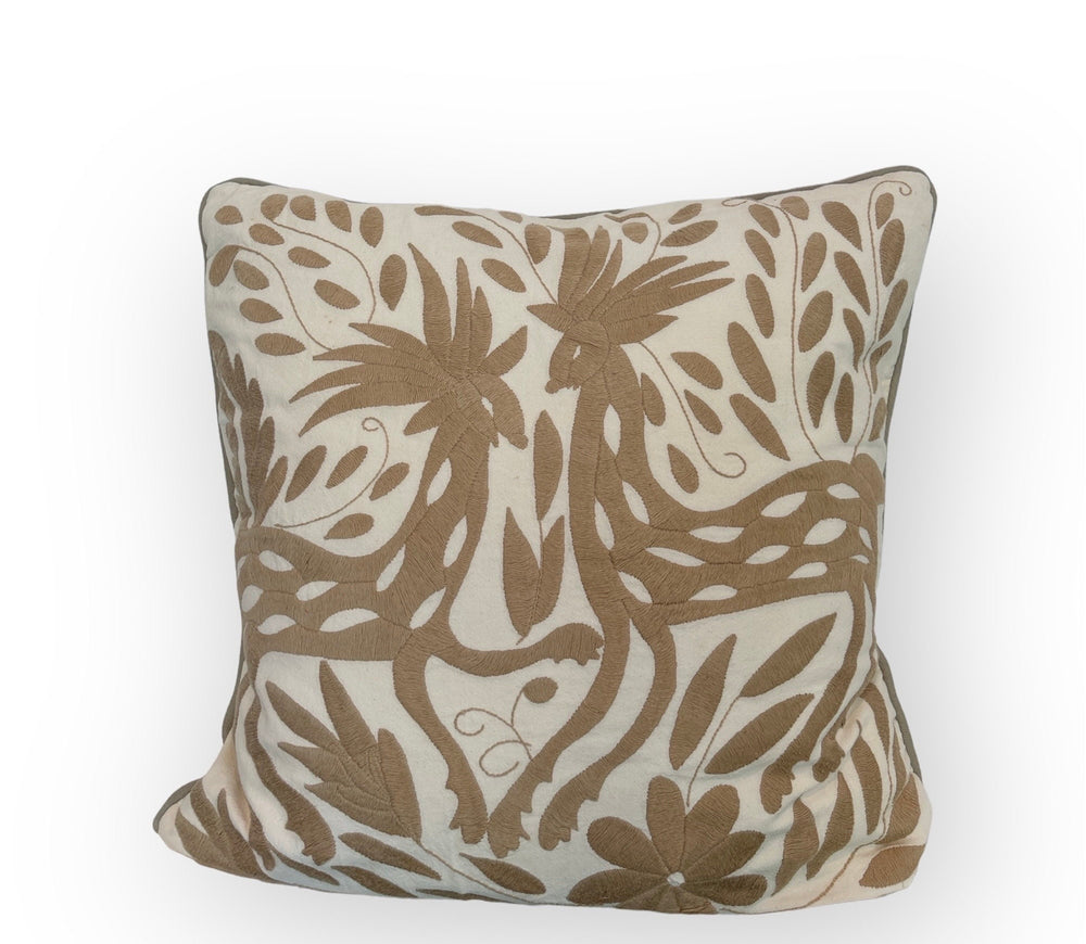 Mexican Folk Art Pillow | Boho Embroidery | Otomi Tan Dream | Statement cushion cover | Unique accent pillow | insert included