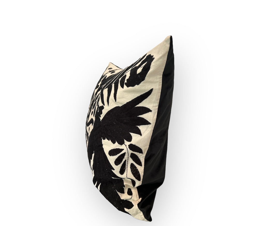Mexican Folk Art pillow | Boho Embroidery | Otomi Black Temptation Dream | Unique accent pillow | Tenango de Doria, insert included