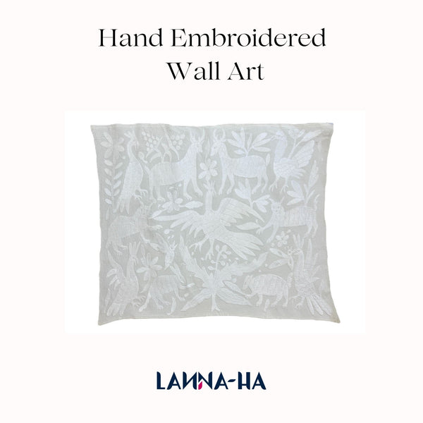 Otomi Embroidery Pattern | Boho Embroidery | Custom embroidery Art | Artistic Framing | Otomi White Garden from Tenango de Doria
