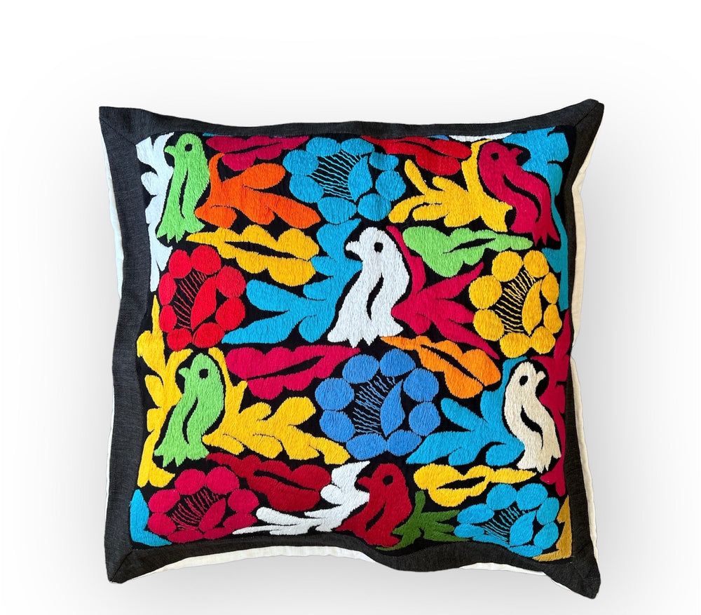 Mexican Folk Art pillowOaxacan Hand Embroidered Pillow 25"x25" – Available in Black & White or Multicolor | Boho style decor