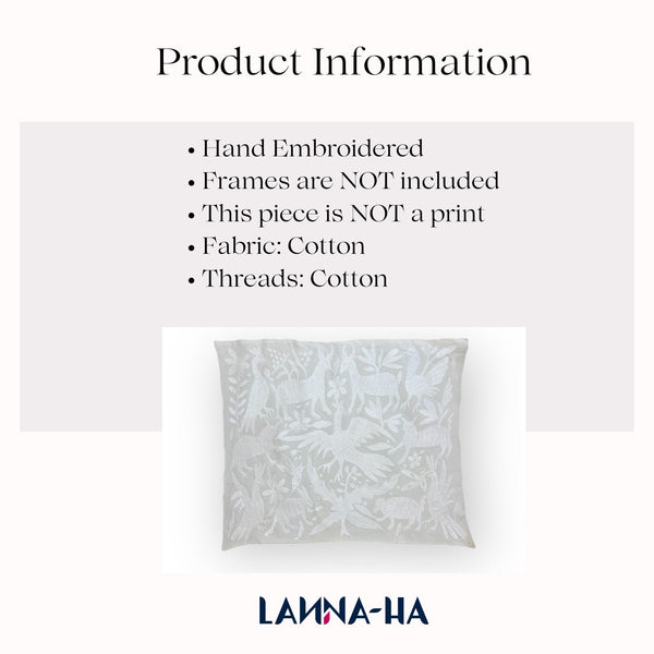 Otomi Embroidery Pattern | Boho Embroidery | Custom embroidery Art | Artistic Framing | Otomi White Garden from Tenango de Doria