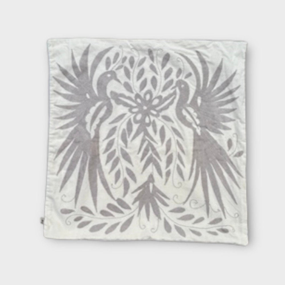 Mexican Folk Art pillow | Boho Embroidery | Large Otomi Silver Dream | Unique accent pillow | Tenango de Doria, insert included