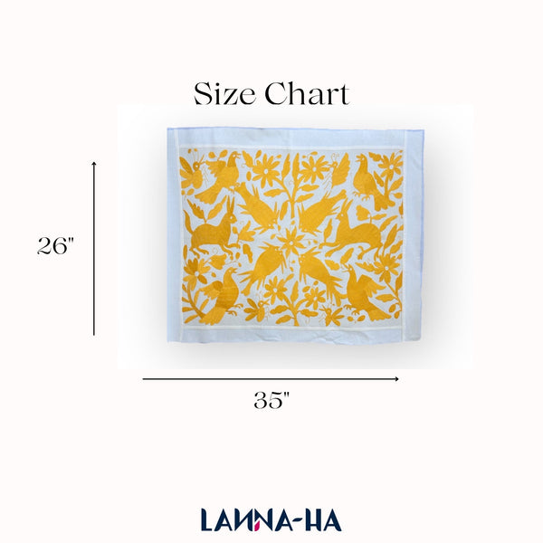 Otomi Embroidery Pattern | Boho Embroidery | Custom embroidery Art | Embroidered Wall Art | Otomi Mango Yellow Garden from Tenango de Doria