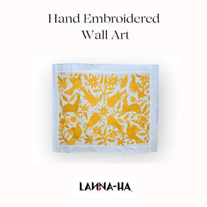 Otomi Embroidery Pattern | Boho Embroidery | Custom embroidery Art | Embroidered Wall Art | Otomi Mango Yellow Garden from Tenango de Doria