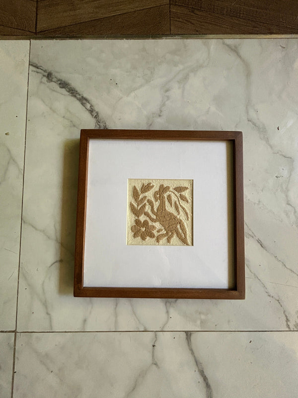 Framed Tan Otomi Emboridery | A collected textile piece for layered walls