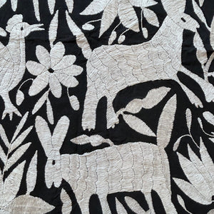 Otomi Embroidery Pattern | Boho Embroidery | Custom embroidery Art | Custom Frame | Silver Grey & Black Garden from Tenango de Doria