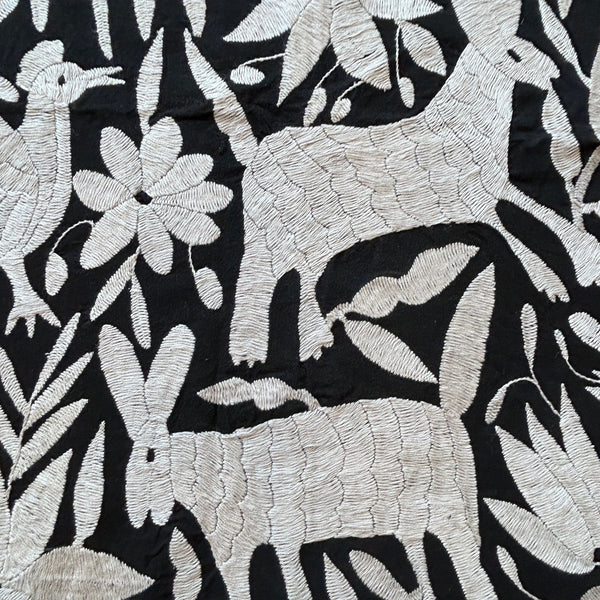 Otomi Embroidery Pattern | Boho Embroidery | Custom embroidery Art | Custom Frame | Silver Grey & Black Garden from Tenango de Doria