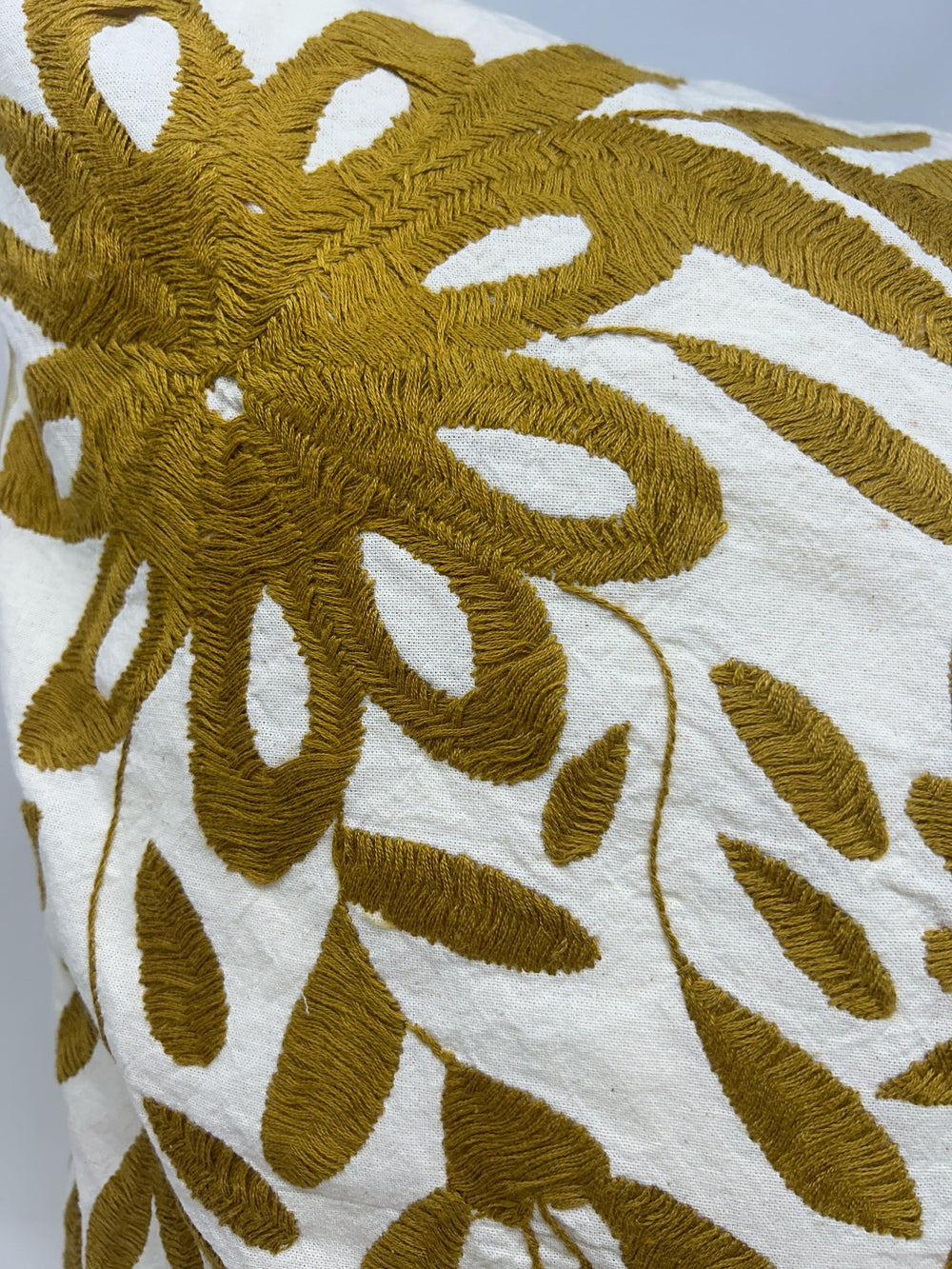 Mexican Folk Art pillow | Boho Embroidery | Large Otomi Ochre Dream | Unique accent pillow from Tenango de Doria, insert included