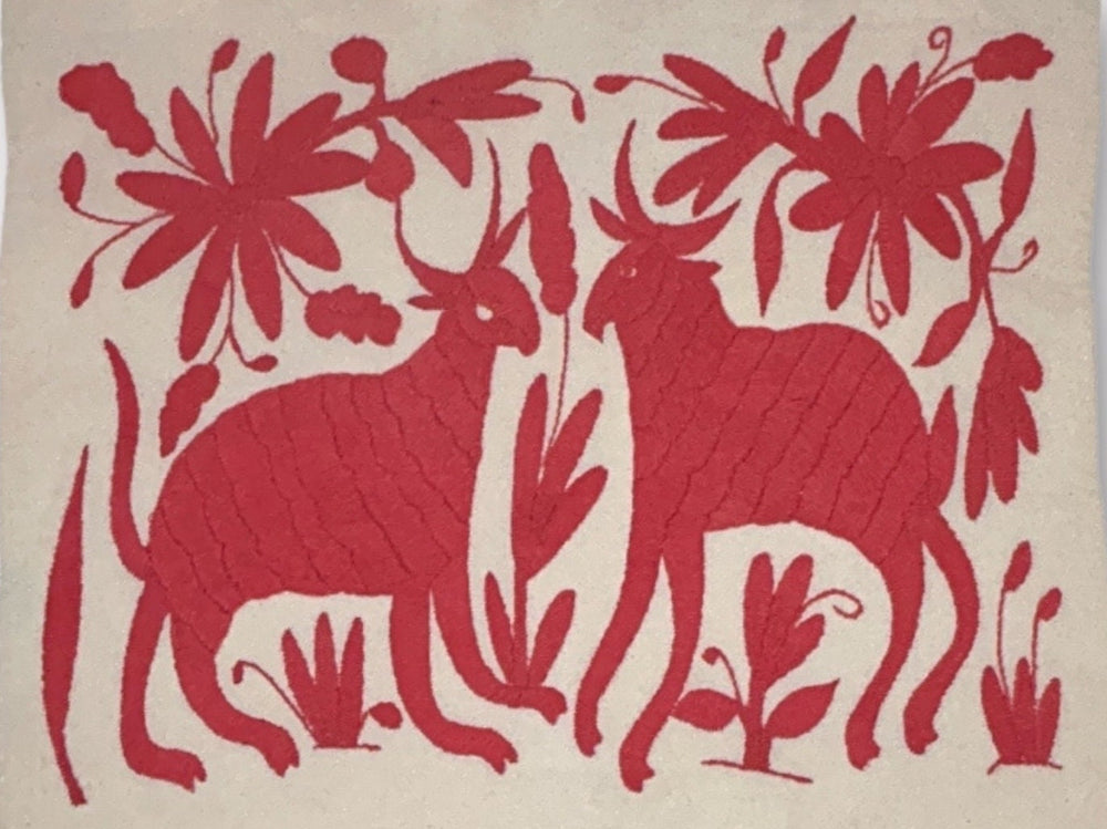 Boho Wall Art Small | Otomi Embroidery Pattern | Unique Art Gift | Custom Frame | Otomi Natalia Royal Salmon from Tenango de Doria