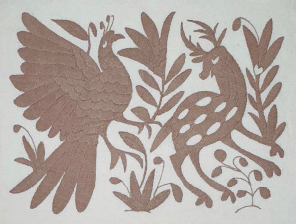Boho Wall Art Small | Otomi Embroidery Pattern | Unique Art Gift | Custom Frame | Otomi Natalia Royal Tan from Tenango de Doria