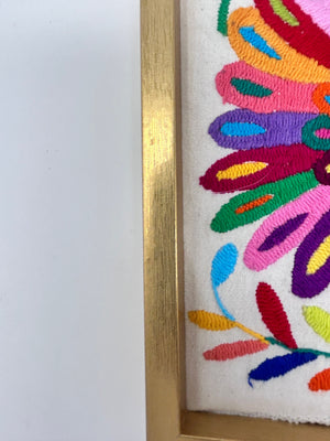 Framed Hand Embroidered Otomi Miniature | Mexican Textile Wall Art | Peacock Romance | Collector Edition | Unique Wall Decor