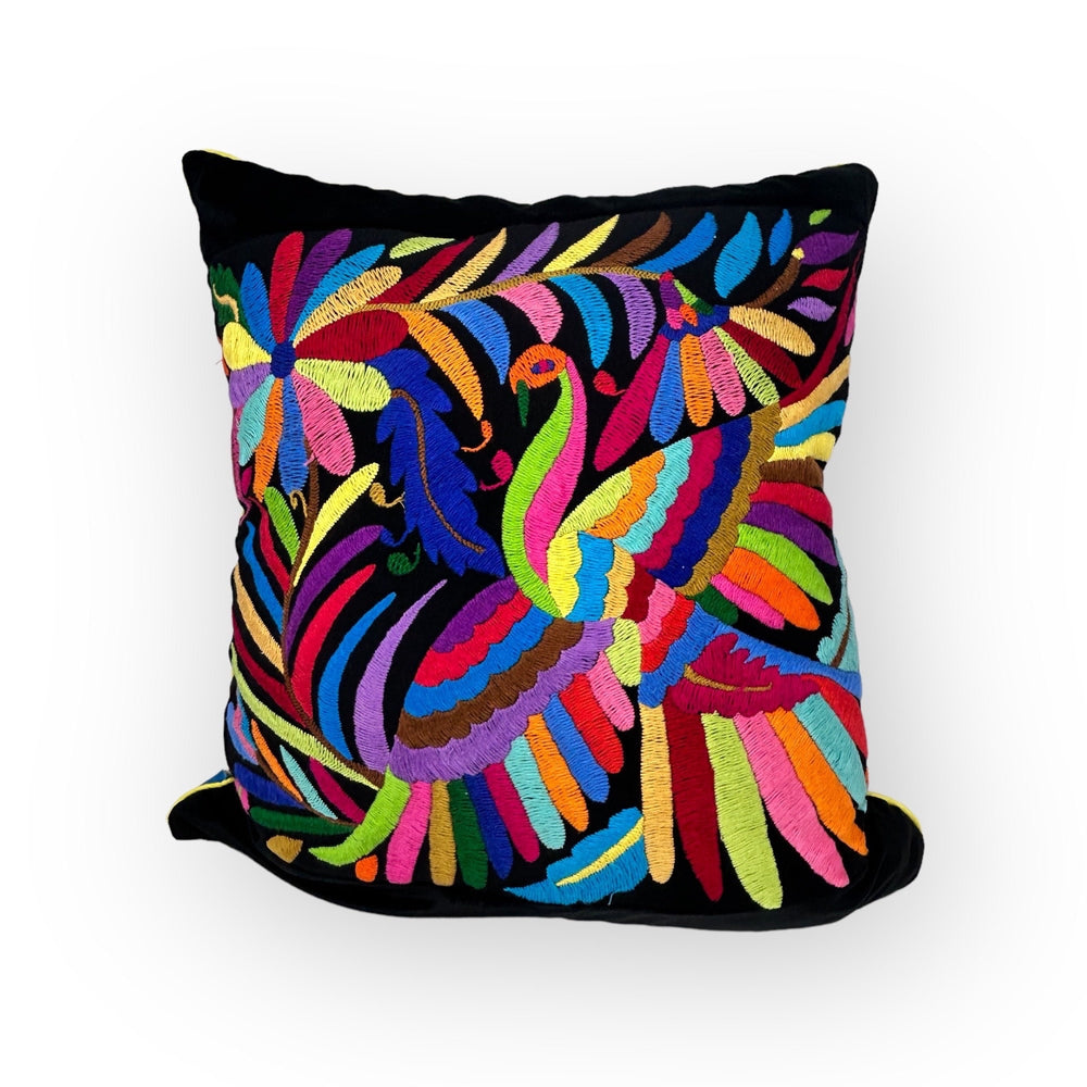 Mexican Folk Art Pillow | Boho Embroidery | Otomi embroidery Art | Rainbow & Black dream | Unique accent Pillow, insert included
