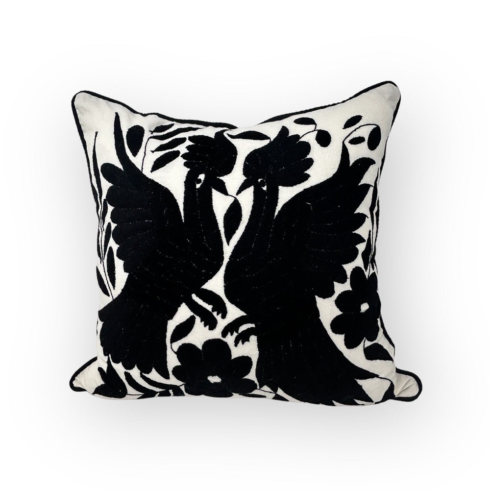 Mexican Folk Art Pillow | Medium Boho Embroidery | Unique Accent Pillow, insert included | Otomi Black & White Dream from Tenango de Doria