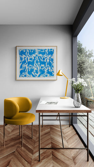 Otomi Embroidery Pattern | Boho Embroidery | Custom embroidery Art | Artistic Framing | Otomi Cian Garden from Tenango de Doria