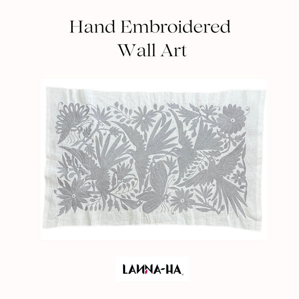 Mexican Tapestry Wall Art | Embroidered Wall Art | Boho Embroidery | Otomi embroidery Pattern in Silver dream from Tenango de Doria